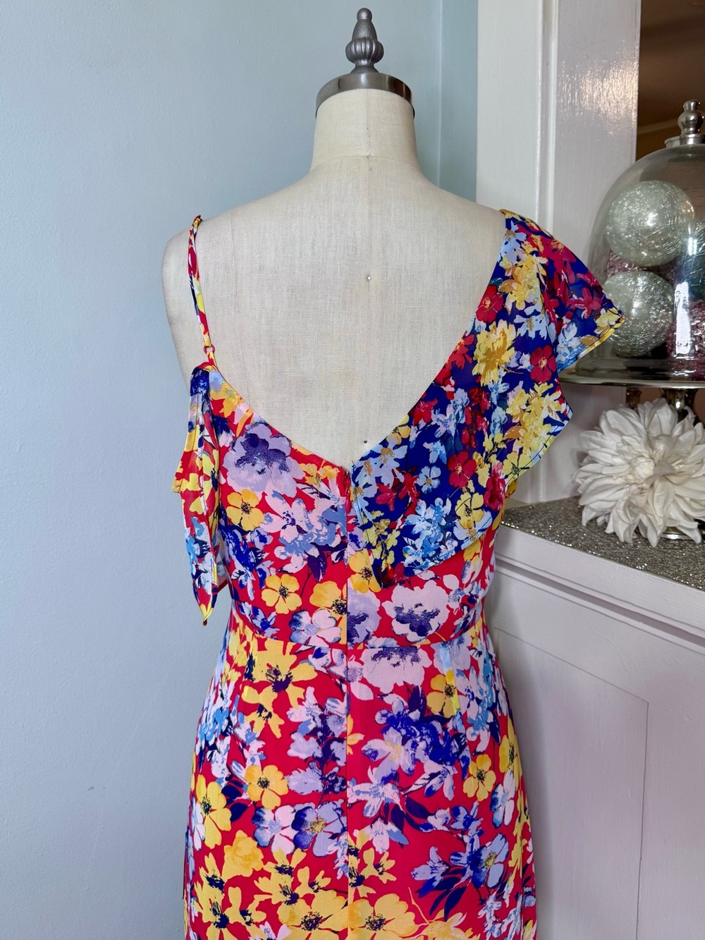 Lulu’s Radiant Rudy Red Floral Print Chiffon Maxi Dress Medium NWT - Picture 10 of 14